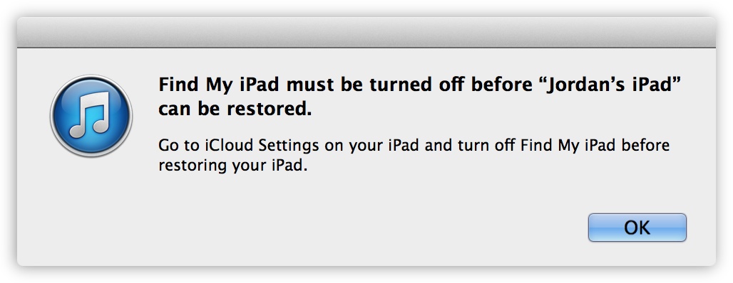 Activation Lock in iOS 7 prevents restoring iOS devices if Find My iPad/iPhone is enabled