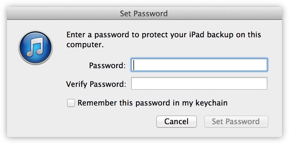 A password must be set which can optionally be saved to Keychain