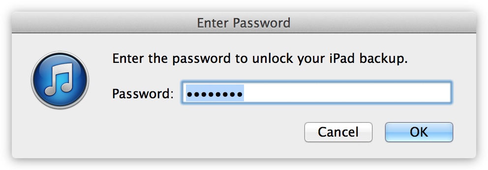 Entering the password will allow the backup to be used