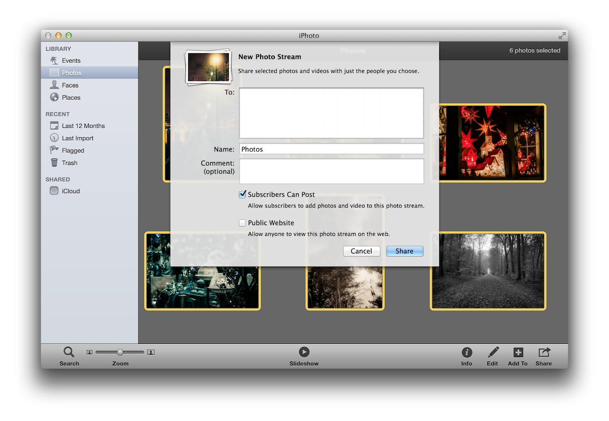 iPhoto includes full support for Shared Streams